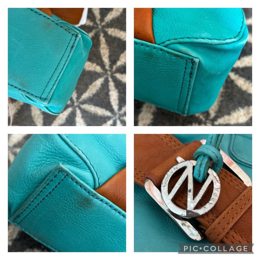 Aqua/Camel Leather Bag - NEW - Nappa Leather Handbag - Leather Purse - Picture 12 of 15